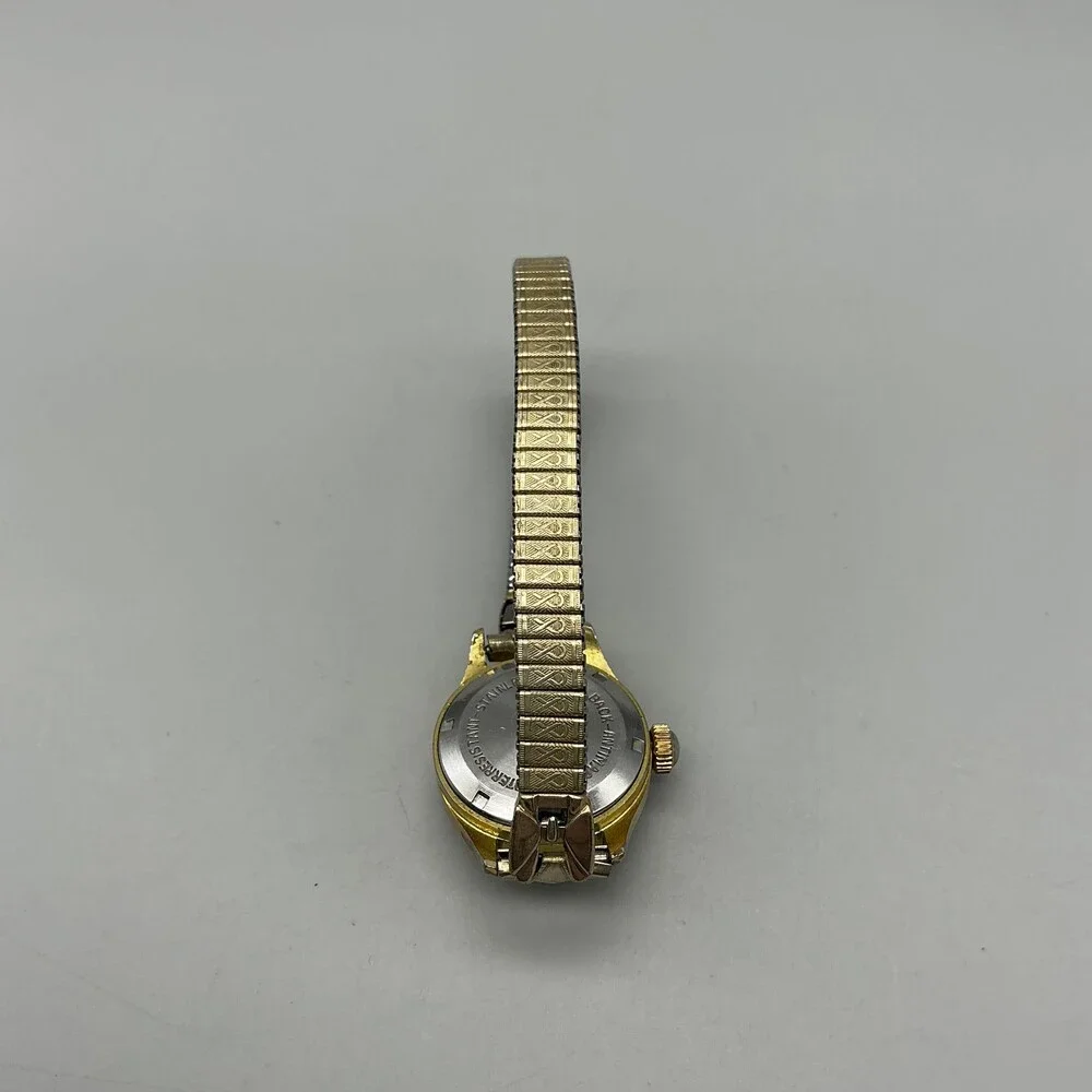 Vintage Genova De Luxe Womens Watch 22mm Gold Tone Stretch Swiss Manual Wind